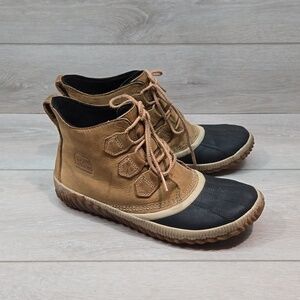 Sorel Women Out N About Rubber Leather Duck Boots shoes sz 9.5